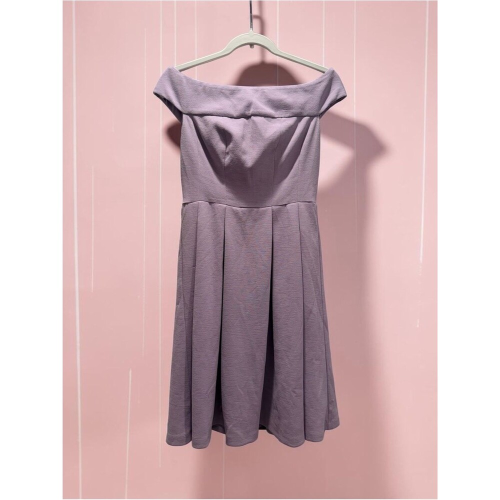NWT White House Black Market Lavender Lilac Off-Shoulder Fit & Flare Dress Sz 2